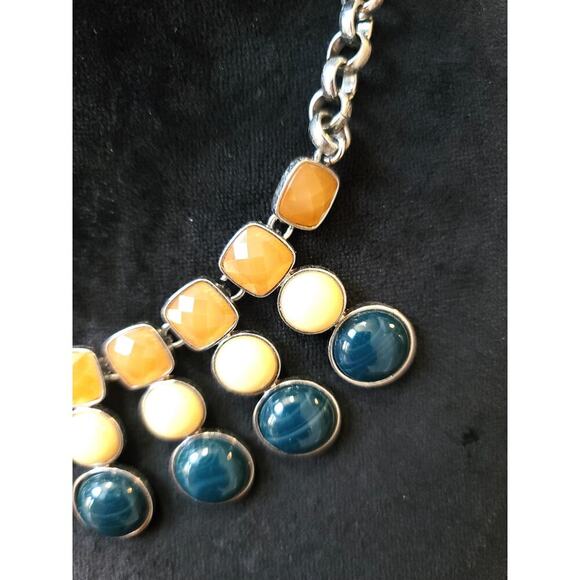 Women's Statement Necklace Blue Yellow White Drop Charms Lobster Clasp Chain - Picture 4 of 6